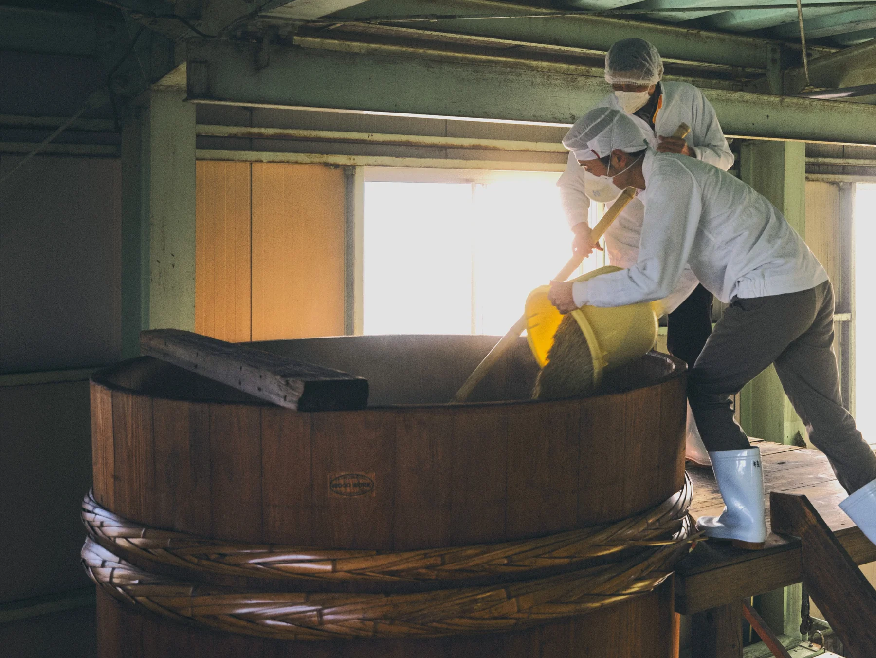 Traditional soy sauce production at the brewery